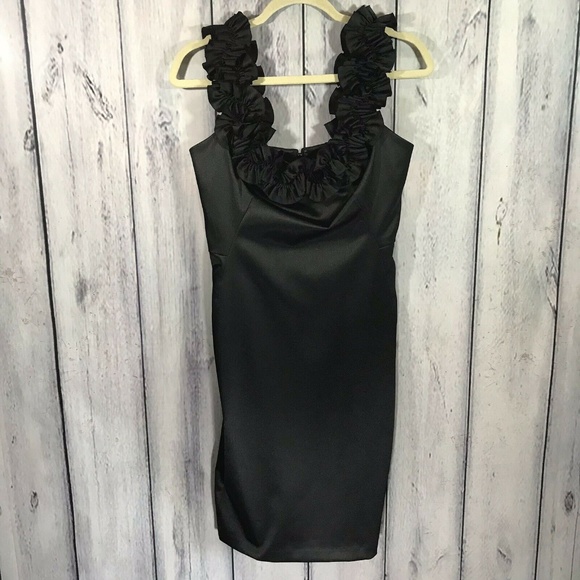 Maggy London Dresses & Skirts - Maggy L Dress Black Satin Ruffled Trim Cocktail